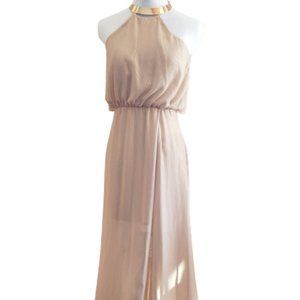 H&M // Beige Gold Maxi Halter Dress